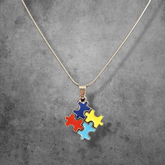 Autism Puzzle Piece Charm Necklace! Autism Awareness Pretty Silver Chain - Picture 3 of 12